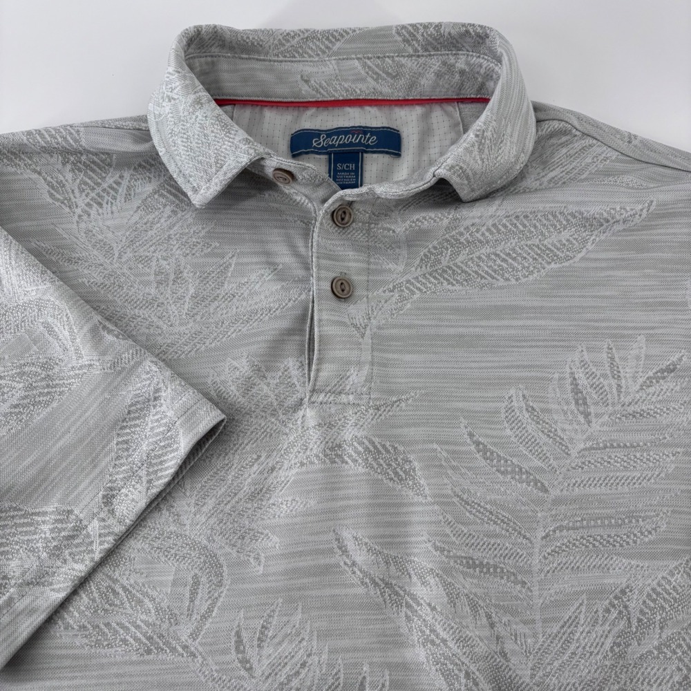 Seapointe Polo Shirt Mens Small Gray Tropical Leaf Jacquard Performance Golf